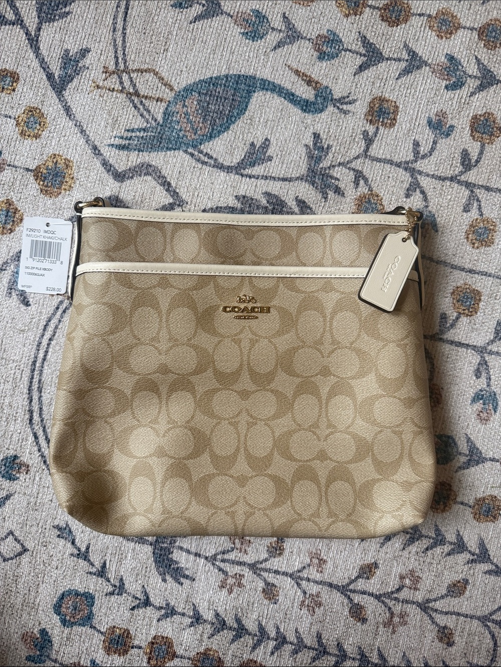 Coach Beige Signature Canvas Crossbody with Cream Trim